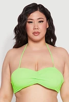 Womens Plus Size Solid Halter Neck Bandeau Bikini Top, Green, Size 3X