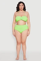 Womens Plus Size Solid Halter Neck Bandeau Bikini Top, Green, Size 3X