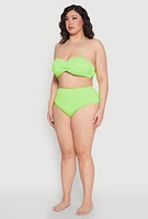 Womens Plus Size Solid Halter Neck Bandeau Bikini Top, Green, Size 3X