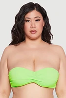 Womens Plus Size Solid Halter Neck Bandeau Bikini Top, Green, Size 3X