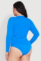 Womens Plus Size Zip Front Rash Guard One Piece Swimsuit, Blue, Size 1X