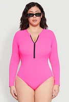 Womens Plus Size Rash Guard One Piece Swimsuit, Pink, Size 2X