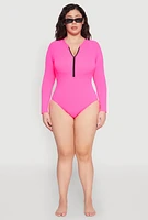 Womens Plus Size Rash Guard One Piece Swimsuit, Pink, Size 2X