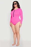 Womens Plus Size Rash Guard One Piece Swimsuit, Pink, Size 1X