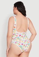 Womens Plus Size Turtle Tropical Floral Print One Piece Swimsuit, Multi, Size 1X
