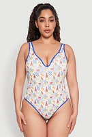 Womens Plus Size Tropical Crab Papaya Print One Piece Swimsuit, Multi, Size 2X