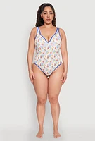 Womens Plus Size Tropical Crab Papaya Print One Piece Swimsuit, Multi, Size 2X