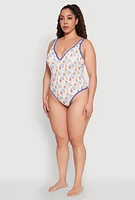 Womens Plus Size Tropical Crab Papaya Print One Piece Swimsuit, Multi, Size 2X