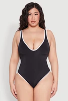 Womens Plus Contrast Trim Detail One Piece Swimsuit, Black,