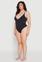 Womens Plus Contrast Trim Detail One Piece Swimsuit, Black,