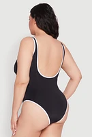 Womens Plus Contrast Trim Detail One Piece Swimsuit, Black,