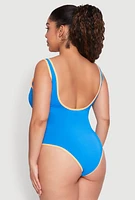 Womens Plus Size Contrast Trim High Cut One Piece Swimsuit, Blue, Size 3X