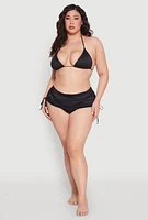 Womens Plus Size Drawstring Ruched Swim Skirt, Black, Size 1X