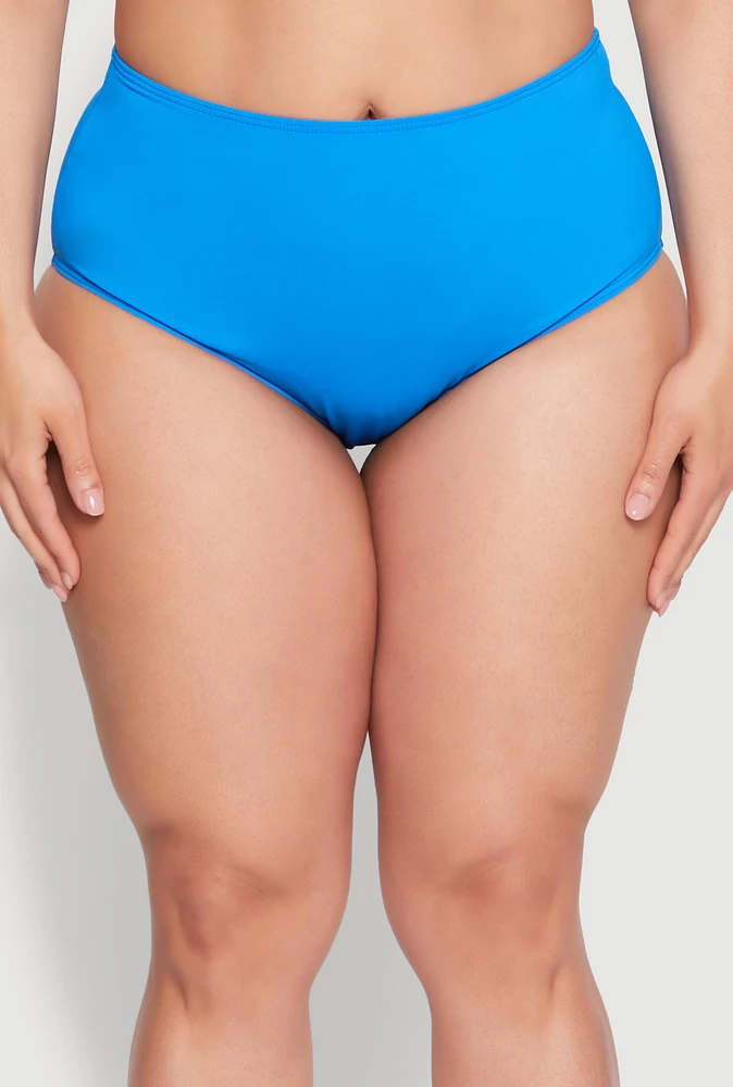 Womens Plus Size Swim High Waist Bikini Bottoms, Blue, Size 2X