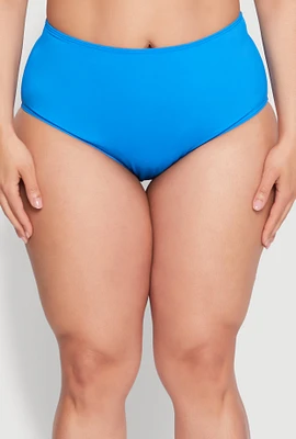 Womens Plus Size Swim High Waist Bikini Bottoms, Blue, Size 2X