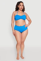 Womens Plus Size Swim High Waist Bikini Bottoms, Blue, Size 2X