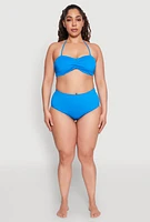 Womens Plus Swim High Waist Bikini Bottoms, Blue,