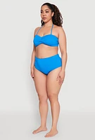 Womens Plus Size Swim High Waist Bikini Bottoms, Blue, Size 2X