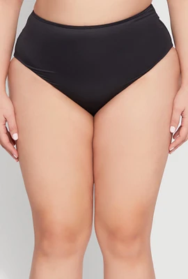 Womens Plus Size High Waist Bikini Bottoms, Black, Size 1X