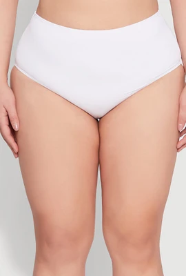 Womens Plus Size High Waisted Hipster Bikini Bottoms, White, Size 3X