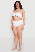 Womens Plus Size High Waisted Hipster Bikini Bottoms, White, Size 1X