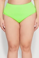 Womens Plus Size Neon High Waist Swim Bikini Bottoms, Green, Size 3X