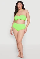 Womens Plus Size Neon High Waist Swim Bikini Bottoms, Green, Size 3X