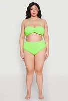 Womens Plus Size Neon High Waist Swim Bikini Bottoms, Green, Size 3X