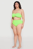 Womens Plus Size Neon High Waist Swim Bikini Bottoms, Green, Size 3X