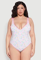 Womens Plus Size Tropical Geometric Patterned One Piece Swimsuit, Multi, Size 3X