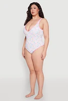 Womens Plus Size Tropical Geometric Patterned One Piece Swimsuit, Multi, Size 1X