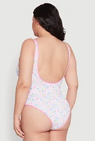Womens Plus Size Tropical Geometric Patterned One Piece Swimsuit, Multi, Size 3X