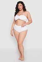 Womens Twist Front Halter Neck Bandeau Bikini Top, White, Size 2X
