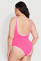 Womens Plus Size Contrast Trim One Piece Swimsuit, Pink, Size 2X