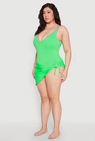 Womens Plus Size Side Tie Solid Sarong Cover Up, Green, Size 2X