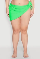 Womens Plus Size Side Tie Solid Sarong Cover Up, Green, Size 2X