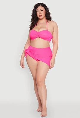 Womens Plus Size Side Tie Lettuce Trim Sarong Cover Up, Pink, Size 3X