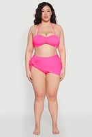 Womens Plus Size Side Tie Lettuce Trim Sarong Cover Up, Pink, Size 3X