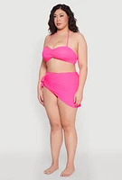 Womens Plus Size Side Tie Lettuce Trim Sarong Cover Up, Pink, Size 3X