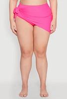 Womens Plus Size Side Tie Lettuce Trim Sarong Cover Up, Pink, Size 3X
