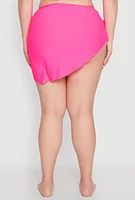 Womens Plus Size Side Tie Lettuce Trim Sarong Cover Up, Pink, Size 3X