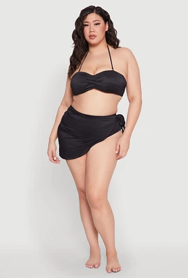 Womens Plus Size Side Tie Sarong Cover Up, Black, Size 3X
