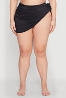 Womens Plus Size Side Tie Sarong Cover Up, Black, Size 3X
