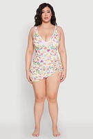 Womens Plus Size Turtle Tropical Floral Print Sarong Cover Up, Multi, Size 3X