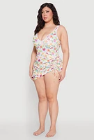 Womens Plus Size Turtle Tropical Floral Print Sarong Cover Up, Multi, Size 3X