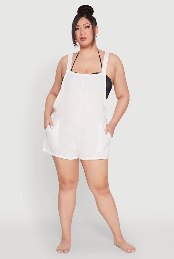 Womens Plus Size Nicole Miller Gauze Knit Romper, White, Size 1X