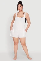 Womens Plus Size Nicole Miller Gauze Knit Romper, White, Size 2X