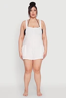 Womens Plus Size Nicole Miller Gauze Knit Romper, White, Size 1X