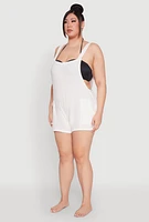 Womens Plus Size Nicole Miller Gauze Knit Romper, White, Size 1X