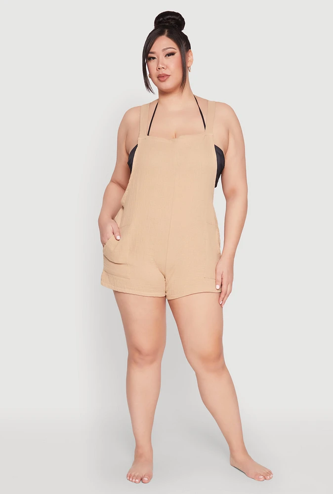 Womens Plus Nicole Miller Gauze Knit Romper, 1X